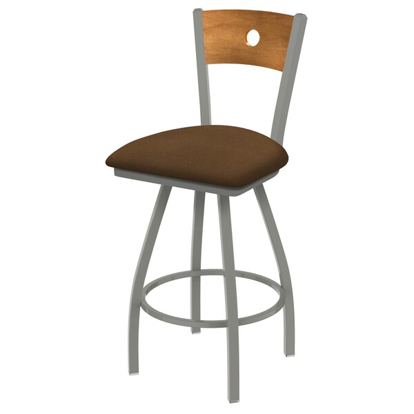 30" Swivel Counter Stool, SS Finish, Med Back, Rein Thatch Seat
